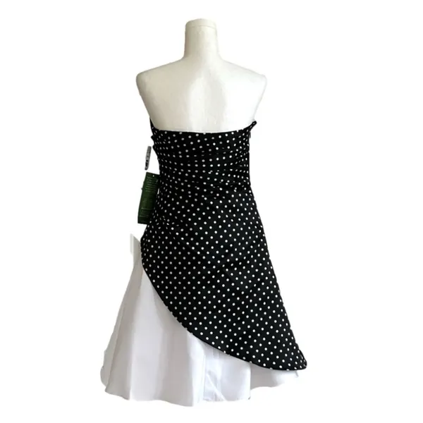 Onyx Nite Dress Black White Polka Dot Strapless Tulle Fit Flare Prom Size 3/4 - Image 4