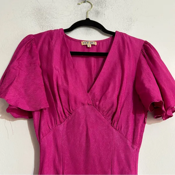 Vrg Grl All The Way Bias Cut Flowy Short Sleeve Mini Dress Pink Size 6 Glam - Image 5