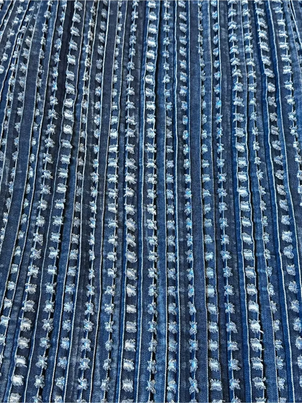 Tantrum’s Womens Denim Blue Midi Flare Skirt Textured Smocked Waist Tassels Boho - Image 6
