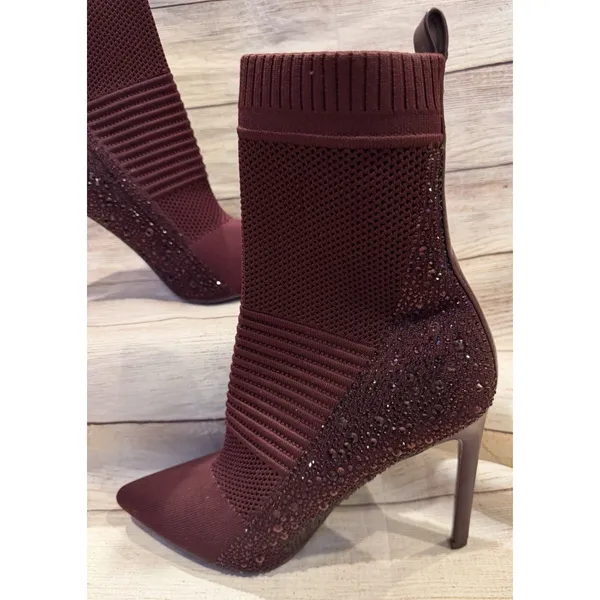 Steve Madden Maxwell Women's Mesh Pointed Toe Ankle Sock Boots, Burgundy 9.5 - Image 2