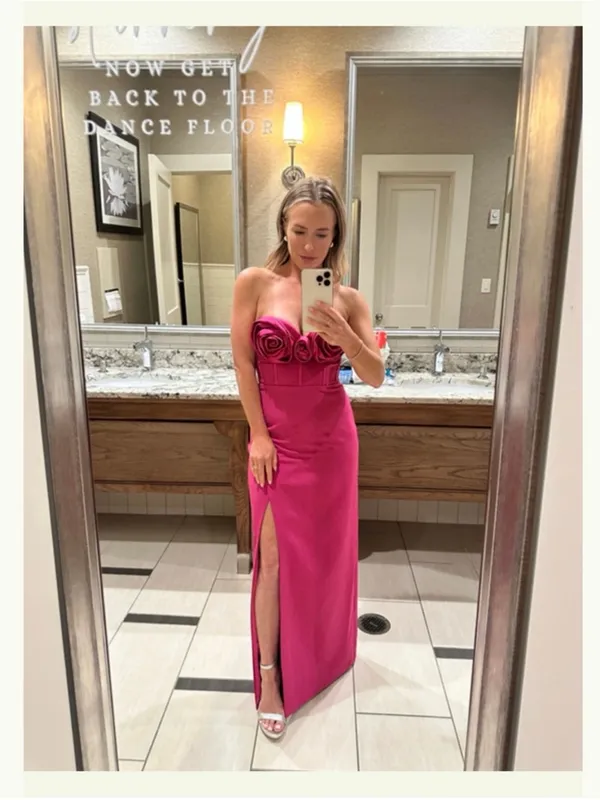 Monique Lhuillier Stella Rosette Strapless Corset Maxi Dress Fuchsia - Image 3