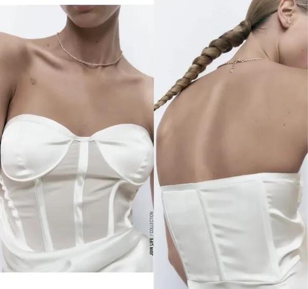 Zara dress white wedding corset bridal shower mini sleeveless satin lingerie effect - Image 4