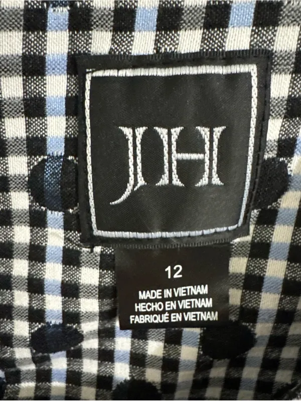 JH Woven White Black Gingham Polka Dot Dress Ruffled Cap Sleeves Women’s Size 12 - Image 3
