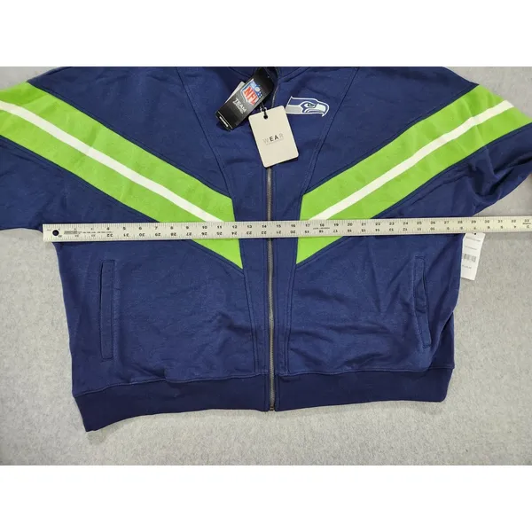 Women WEAR Erin Andrews Seattle Seahawks Yarn Dye Stripe Full-Zip Jacket Plus 3X - Image 8