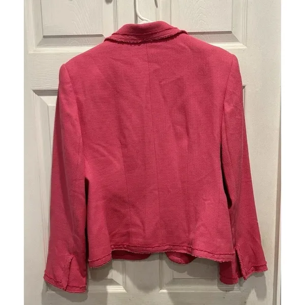 Nygard Collection Pink Silk Blend Frayed Edge Blazer Jacket Size 14 Statement - Image 7
