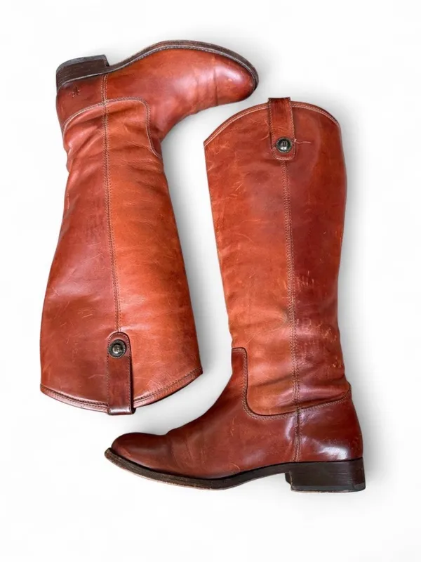 Frye Women’s 5 B Brown Leather Riding Boots Tall Knee High Pull On Classic - Image 7