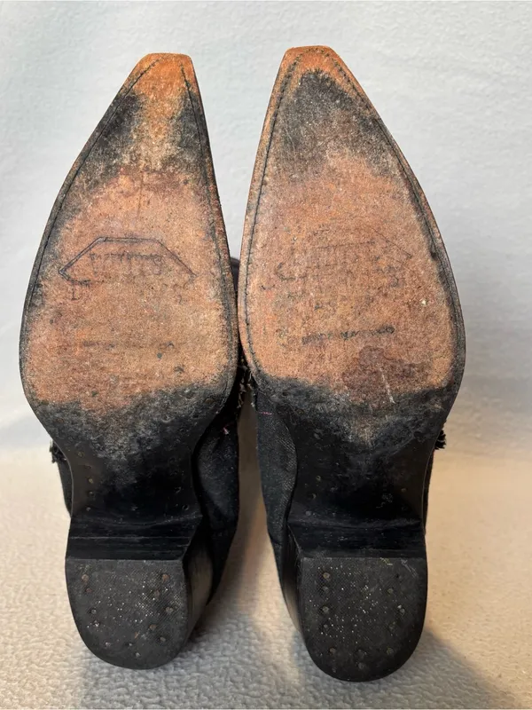 White Diamonds sz 8 Black & Pink Western Cowgirl Boots - Distressed Black Denim - Image 6