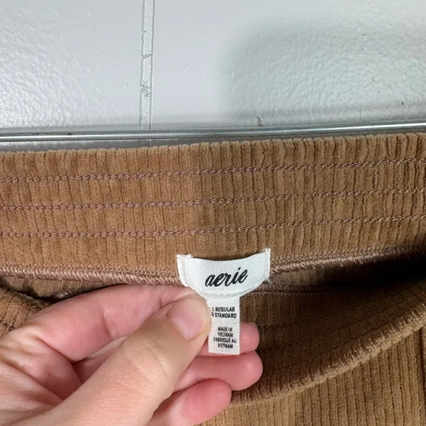 Aerie Brown Ribbed Stretch Corduroy Flare Pants High Waisted Regular Stretchy L - Image 2