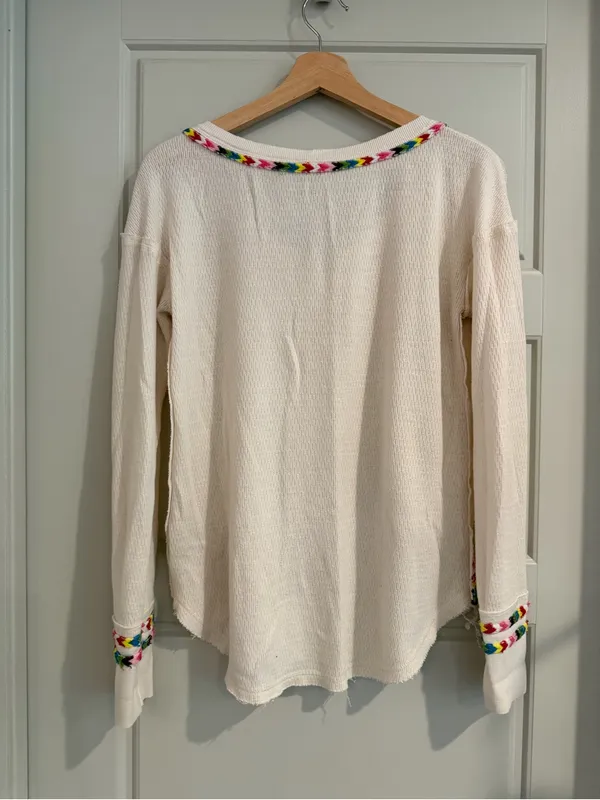 We The Free Cream Waffle Knit Top with Multicolor‎ Trim - Image 2