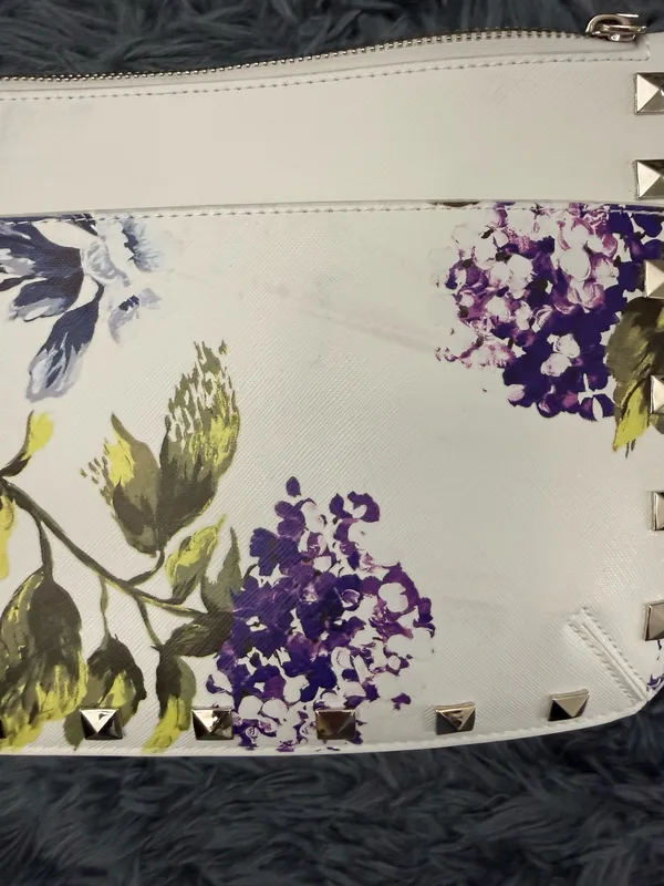 White House Black Market Floral Studded White Wristlet Clutch - Image 7