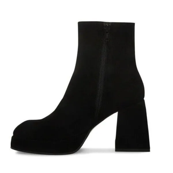 STEVE MADDEN Treasure Black Suede Platform Square Toe &  Heel Booties Size 9.5 - Image 9