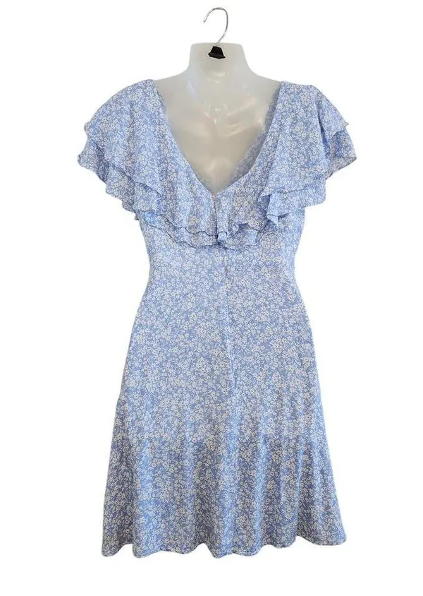 Altar'd State Floral Double V-Neck Flutter Sleeve Mini Dress Blue Size Medium - Image 2