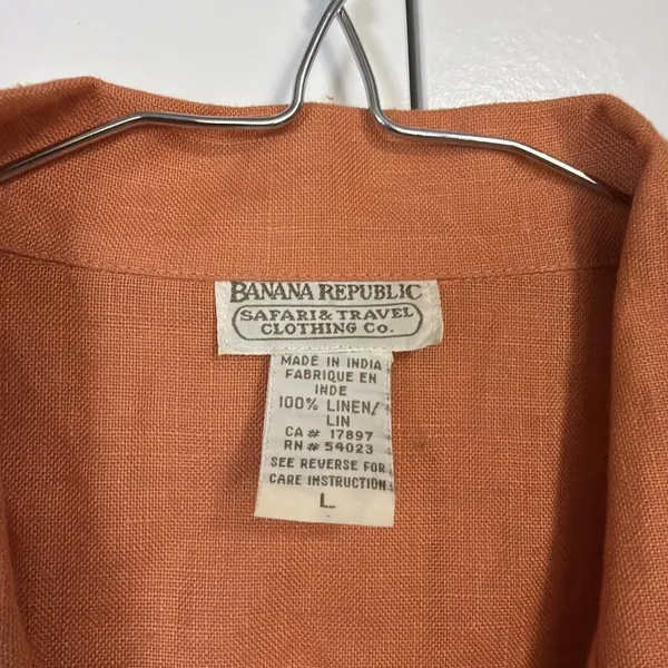 Banana Republic Shirt Women Large Orange Vintage 100% Linen Sleeveless Safari - Image 4