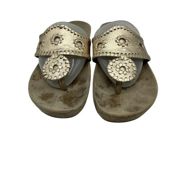 Jack Rogers‎ Jacks Flat Sandals Women 7 Gold Metallic Whipstitch Rondelle Preppy - Image 4
