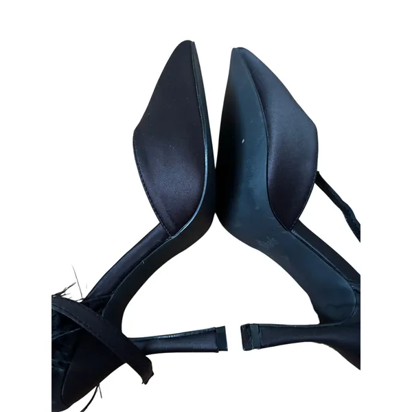 Black Satin Feather Trim Pointed Toe Stiletto Heels Women’s Size EU 38 US 7.5 - Image 7