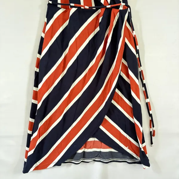 Market & Spruce Striped Faux Wrap Midi Dress Navy Blue Orange‎ Red Womens Medium - Image 6