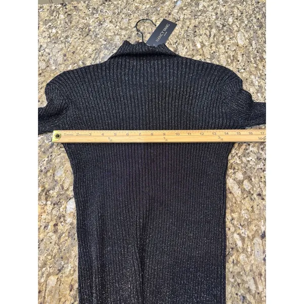 Nancy Yang black ribbed mock neck sweater Studded Size XS Black Multi - Image 5