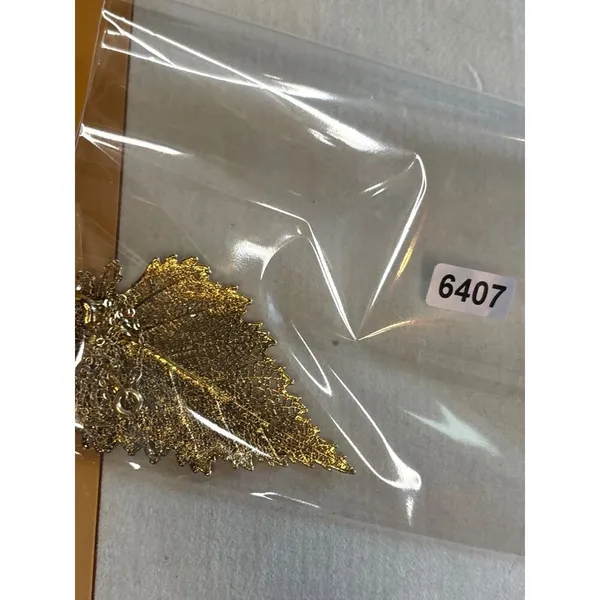 Gold Plated Real Leaf Pendant Necklace With Chain - Image 7