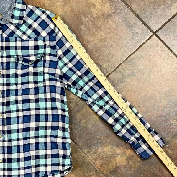 Jachs Girlfriend Bea Plaid Flannel Pearl Snap Western Shirt XL - Image 5