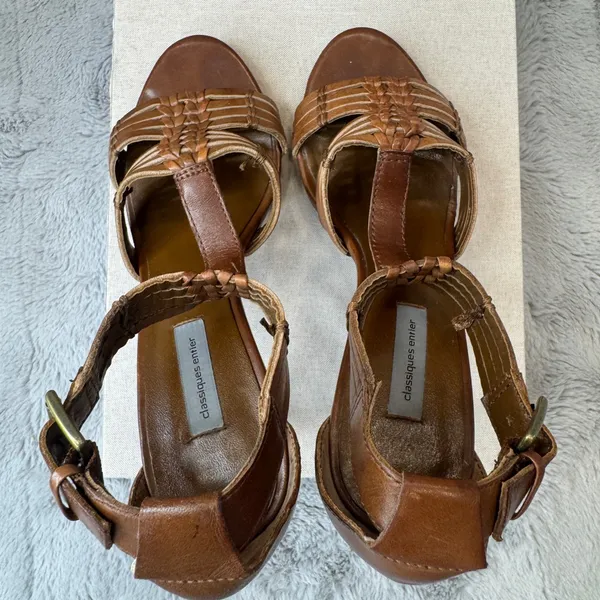 Classiques Entier Rialto Brown Woven‎ Leather Stiletto Sandals Womens 7.5M - Image 14