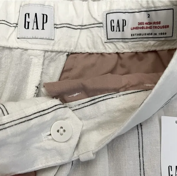 GAP 365 High Rise Linen-Blend Trousers Off White Stripe Size 2 New - Image 5