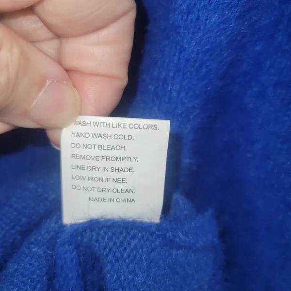 Y2K V-Neck Fuzzy Eyelash Knit Sweater Vibrant Royal Blue Small UltraSoft Fluffy - Image 4