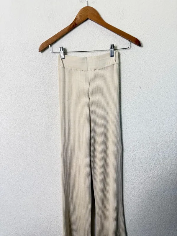 Wynn Hamlin Origami Rib Knit Sill Blend Pull on Pants Off White Cream‎ Size XS - Image 3