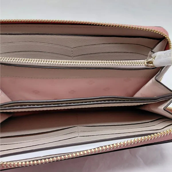Kate Spade Womens Saffiano Leather Wallet Pink Zip Travel Minimalist Classic - Image 12