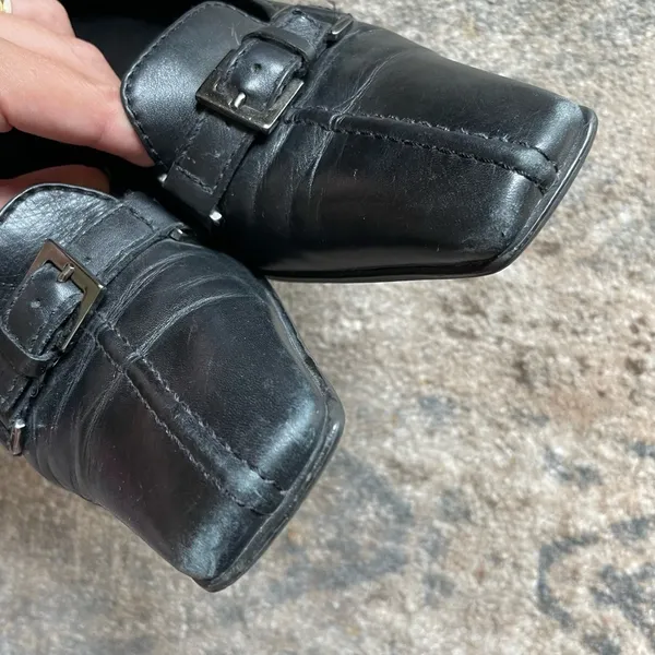 Franco Sarto 90s Vintage Pointed Square Toe Black Leather Buckle Pump Heel 8.5 - Image 3