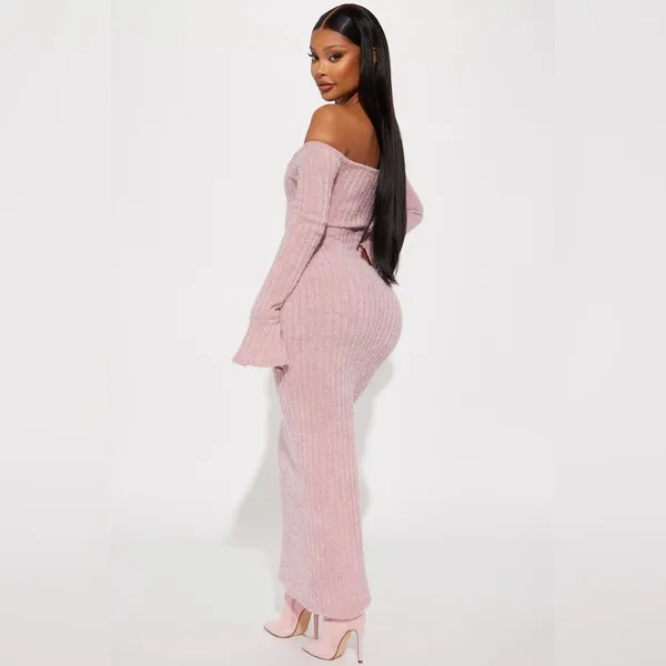 Mauve Pink Sweater Maxi Dress Size Medium - Image 3