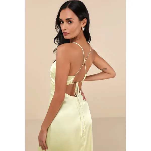 NWT Lulus Stunning Example Light Yellow Satin Backless Maxi Dress Bridesmaid M - Image 8