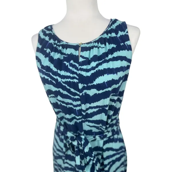Lands' End Womens M 10-12 Blue Zebra Print‎ Sleeveless Belted Knit Midi Dress - Image 5