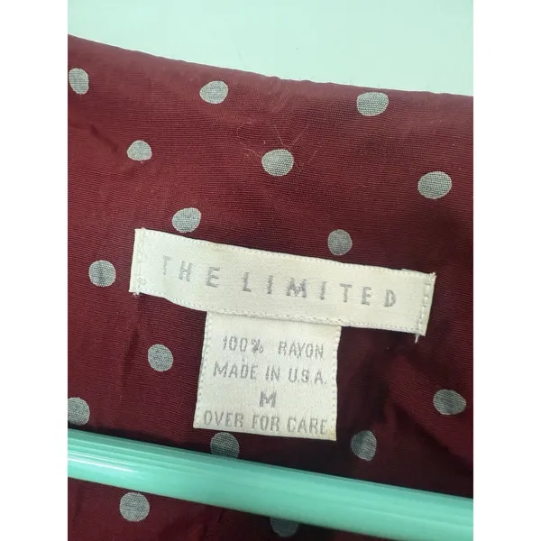 The Limited Polka Dot M Midi Dress Cranberry Gray Lost‎ Sleeve Tie Back - Image 3