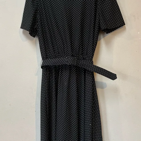 Vintage Tabby of California Black Polka Dot Belted Dress Size 16 - Image 7