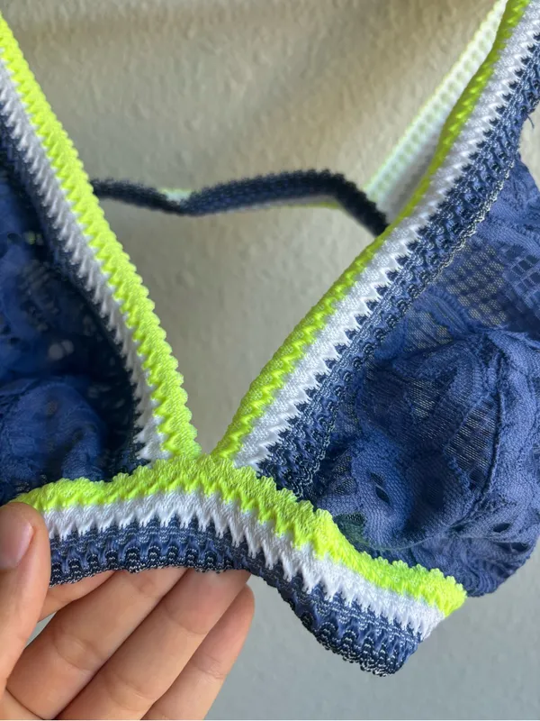 Blue Lace Bralette with Contrast Trim - Image 3