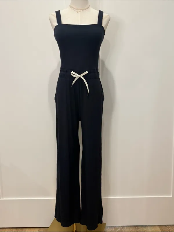Vuori Mudra Pose Jumpsuit Small Black Wide Leg Square Neck Athleisure Lounge - Image 6