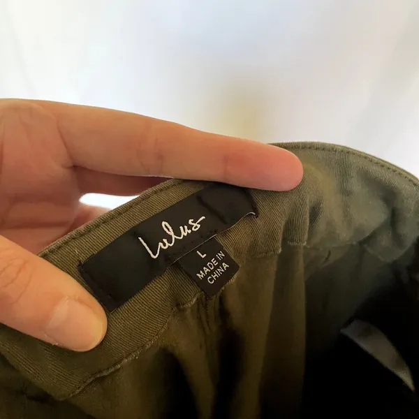 Lulus olive green paperbag pants women's size L trousers‎ pockets belted cotton - Image 6