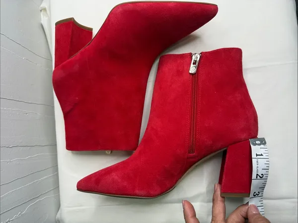 ANTONIO MELANI Lindsay Madeline Red Suede Pointed Toe Block Heel Ankle Bootie - Image 4