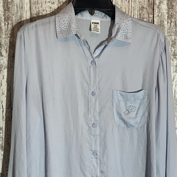PINK Victoria’s Secret Silky Sleep Shine Long Pajama Set Hydrangea Blue Small - Image 3