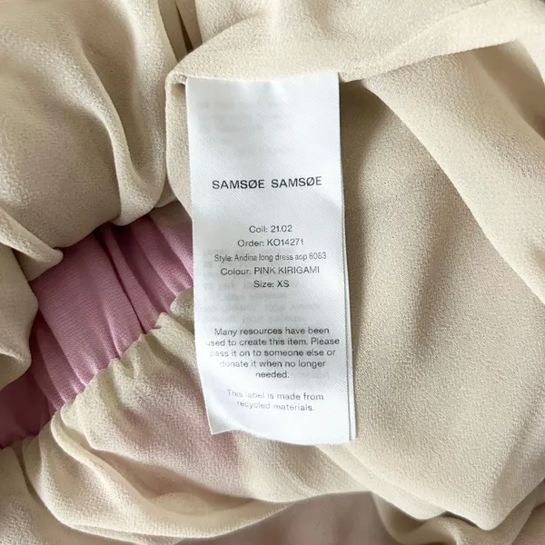 Samsoe Samsoe Andina Long Dress Pink Kirigami Floral V-Neck Pockets Size XS - Image 7
