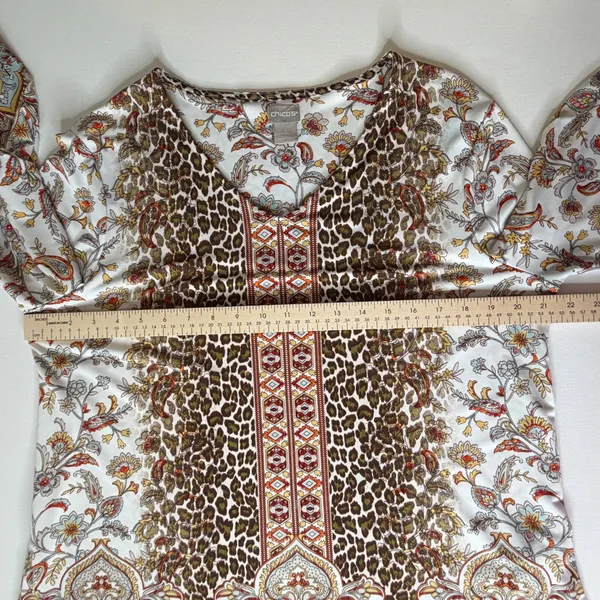 Chicos Mixed Print Blouse Size 2 Large Leopard Floral Paisley Stretch Boho Comfy - Image 8