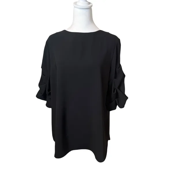 Revolve Amanda Uprichard Merris Top Black Puff Sleeve Large Minimalist Neutral - Image 2