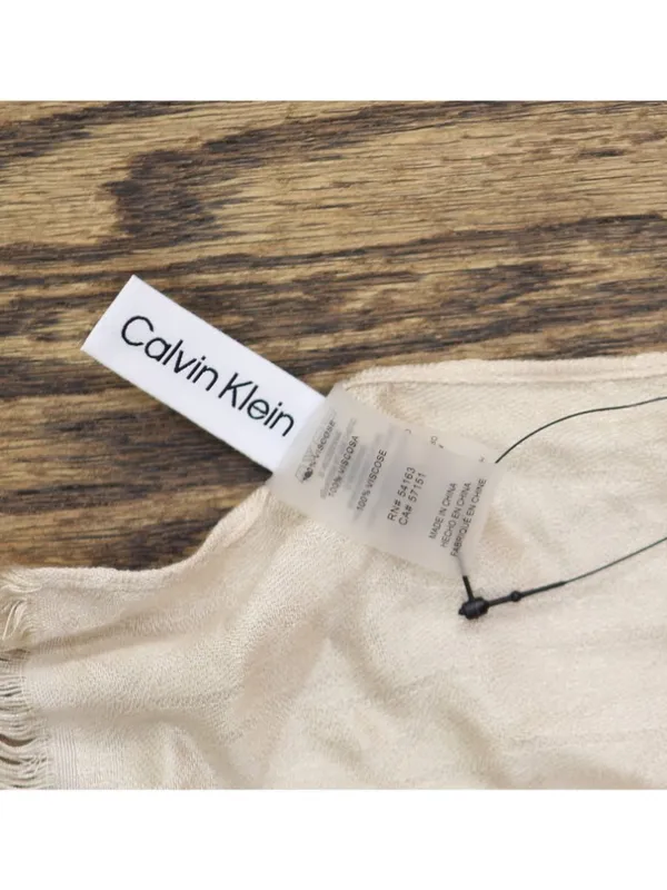 Calvin Klein Womens Lightweight Pashmina Fringe Scarf Heathered Almond Brown - Image 3