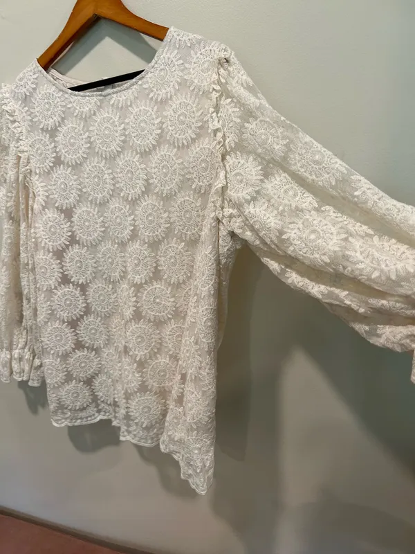 Boho cream colored top (XL) White - Image 3