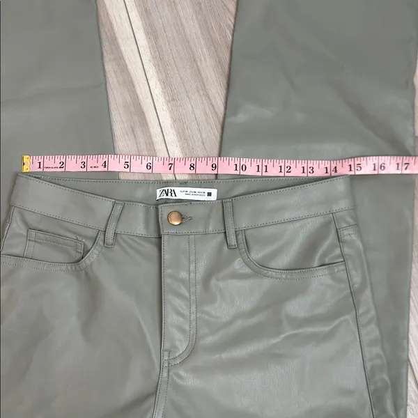 Zara faux leather sage high waisted pants size medium - Image 5