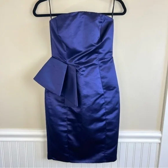Zara Basic Strapless Navy Satin Peplum Cocktail Dress Size S - Image 11