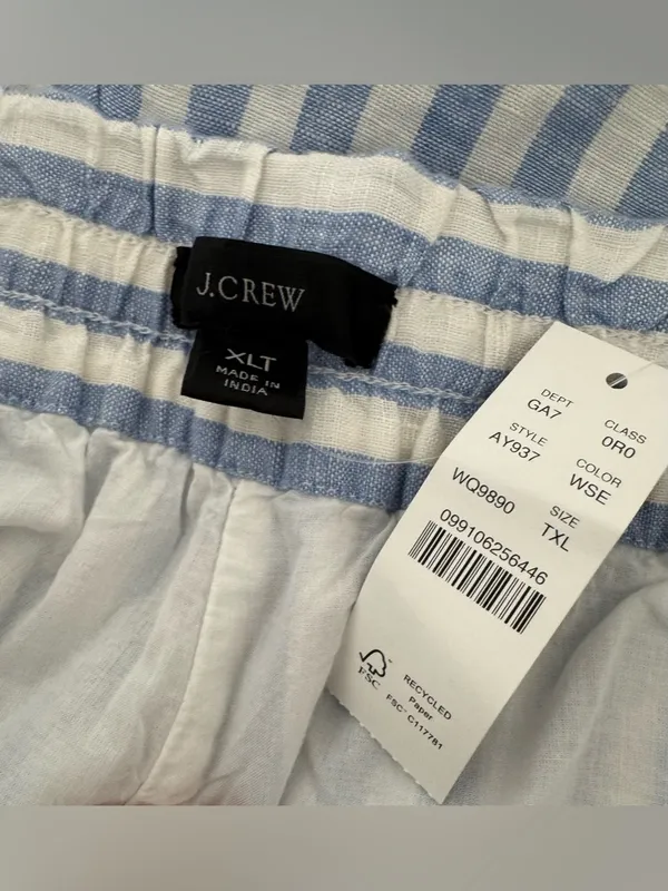 J Crew Wide Leg Cropped Linen Pant Pull On Striped Coastal Relaxed NWT XL T - Image 10