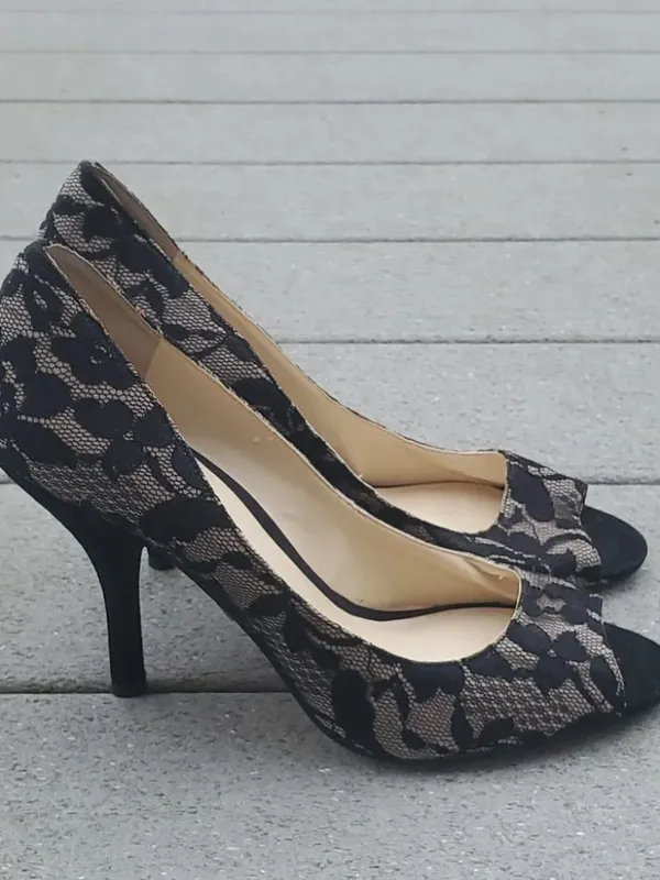 Nine West Black Lace Peep Toe Heels | Nine West Sorbet Heels - Image 3