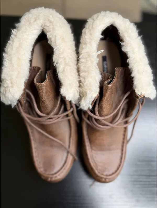 Size Us 8 Forever 21 Brown Faux Leather Fur Line Ankle Boots Women’s Lace Up . - Image 5