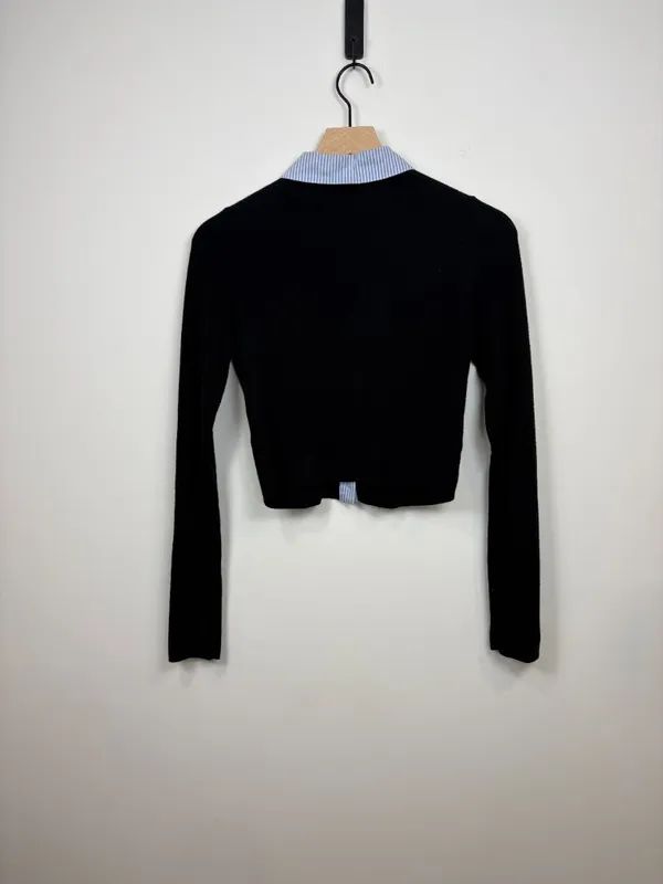 🌟 Naadam 🌟 Mixed Media Collared Sweater Cardigan Cotton Cashmere Black Sz S - Image 6